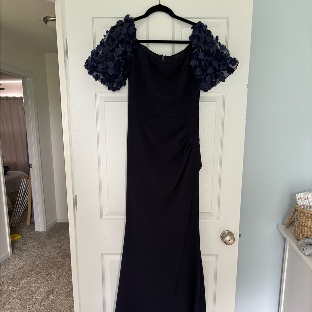 Off the shoulder Navy Blue Evening Gown